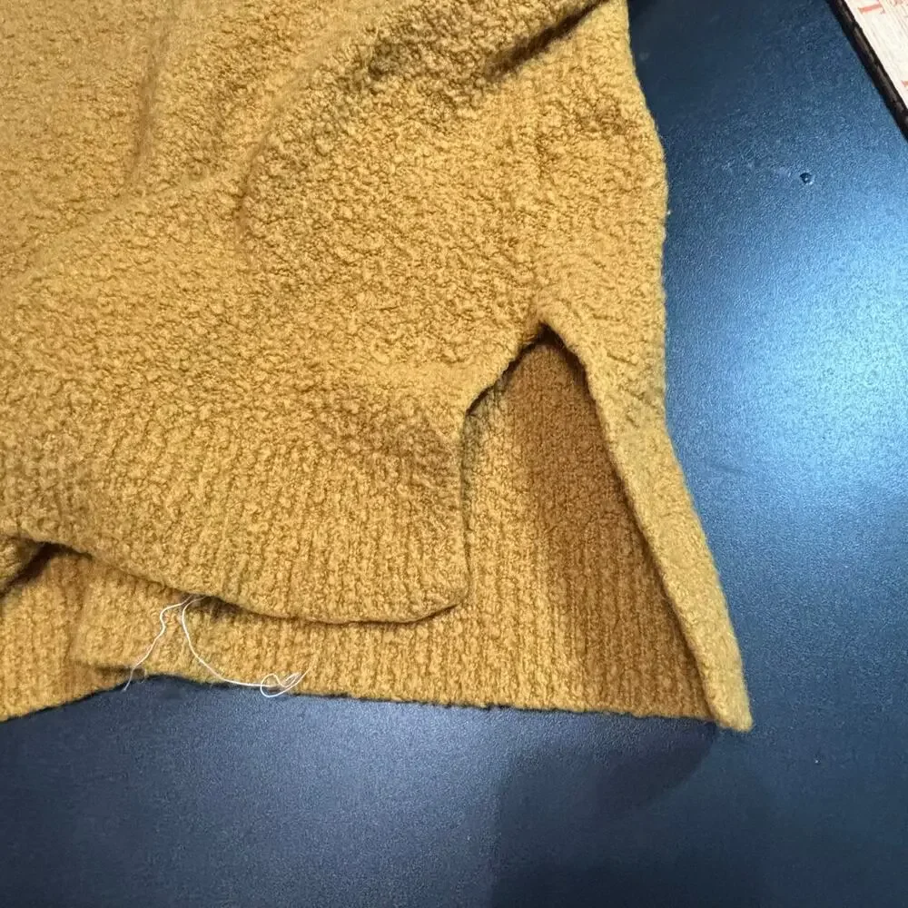 Anthropologie Womens XL Mustard Gold V-Neck Alpaca Wool Boucle Knit Sweater Top